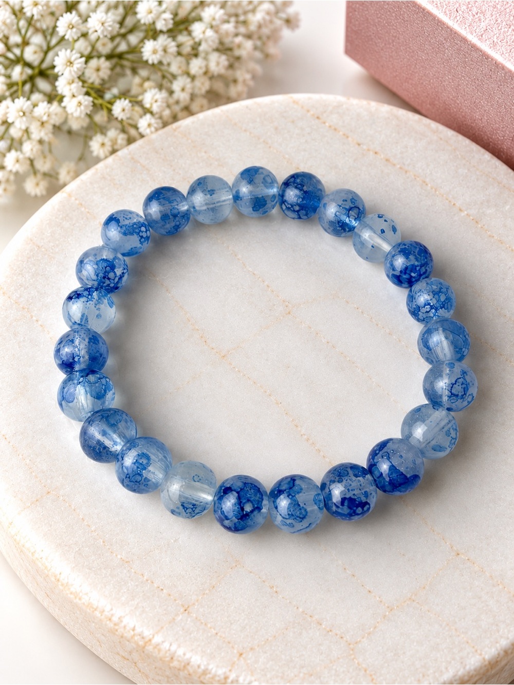 Blue Agate Beaded Stretch Bracelet - Women Jewelry